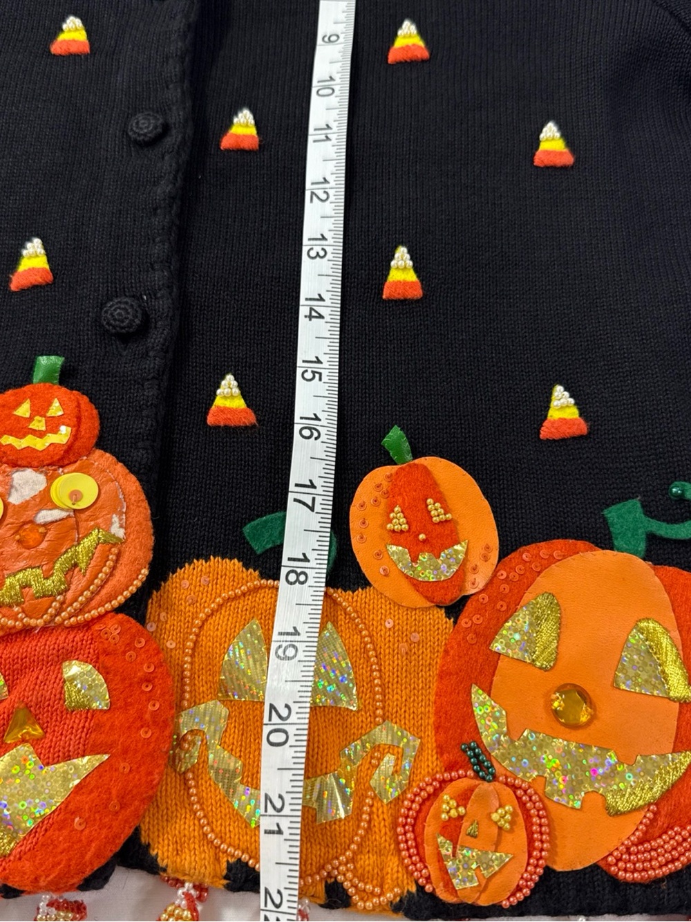 Vintage Michael Simon Halloween Cardigan Sz M, Beaded Pumpkin Embellished - Picture 13 of 15